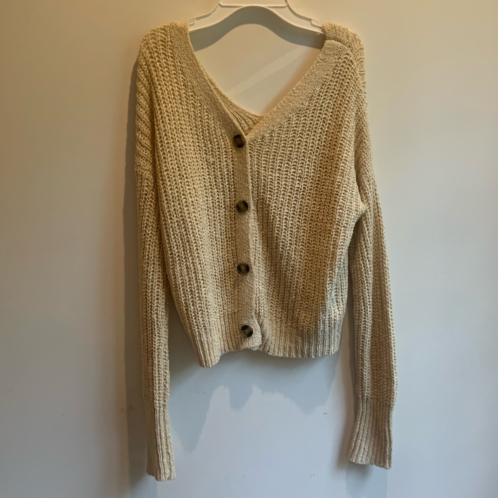 Button up knit tan sweater, size medium